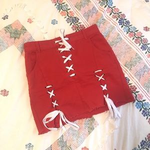 Boohoo Red Lace Up Mini Skirt